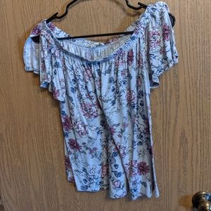 Grey Floral Off the Shoulder Top